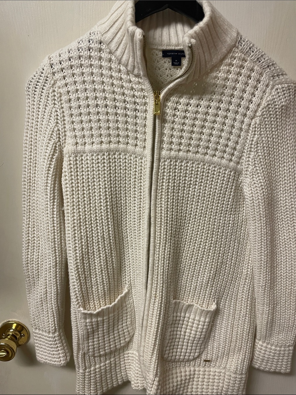 White Knit Zip-Front Women's Sweater Cardigan